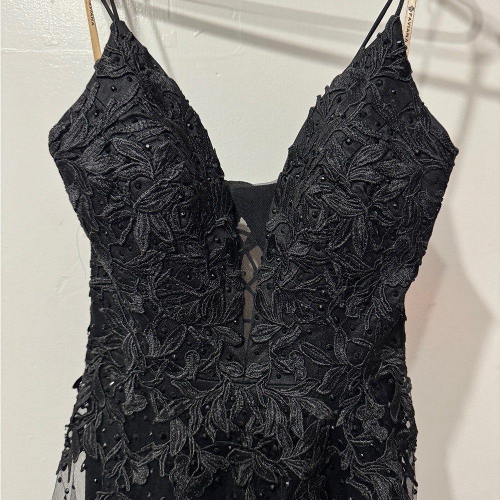 Faviana Black Lace Prom Dress